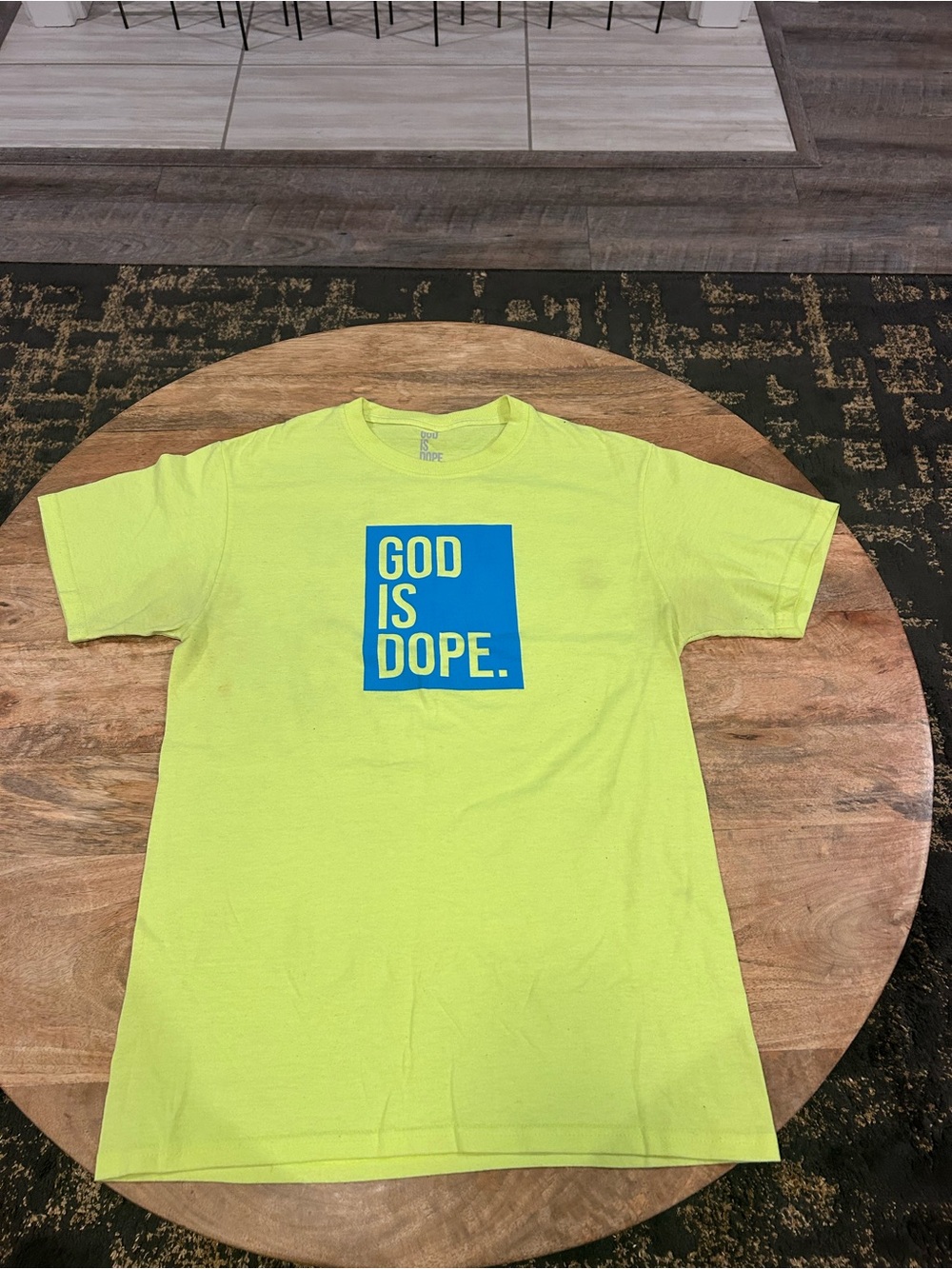 God is Dope Neon Yellow/Blue Logo T shirt Size Small